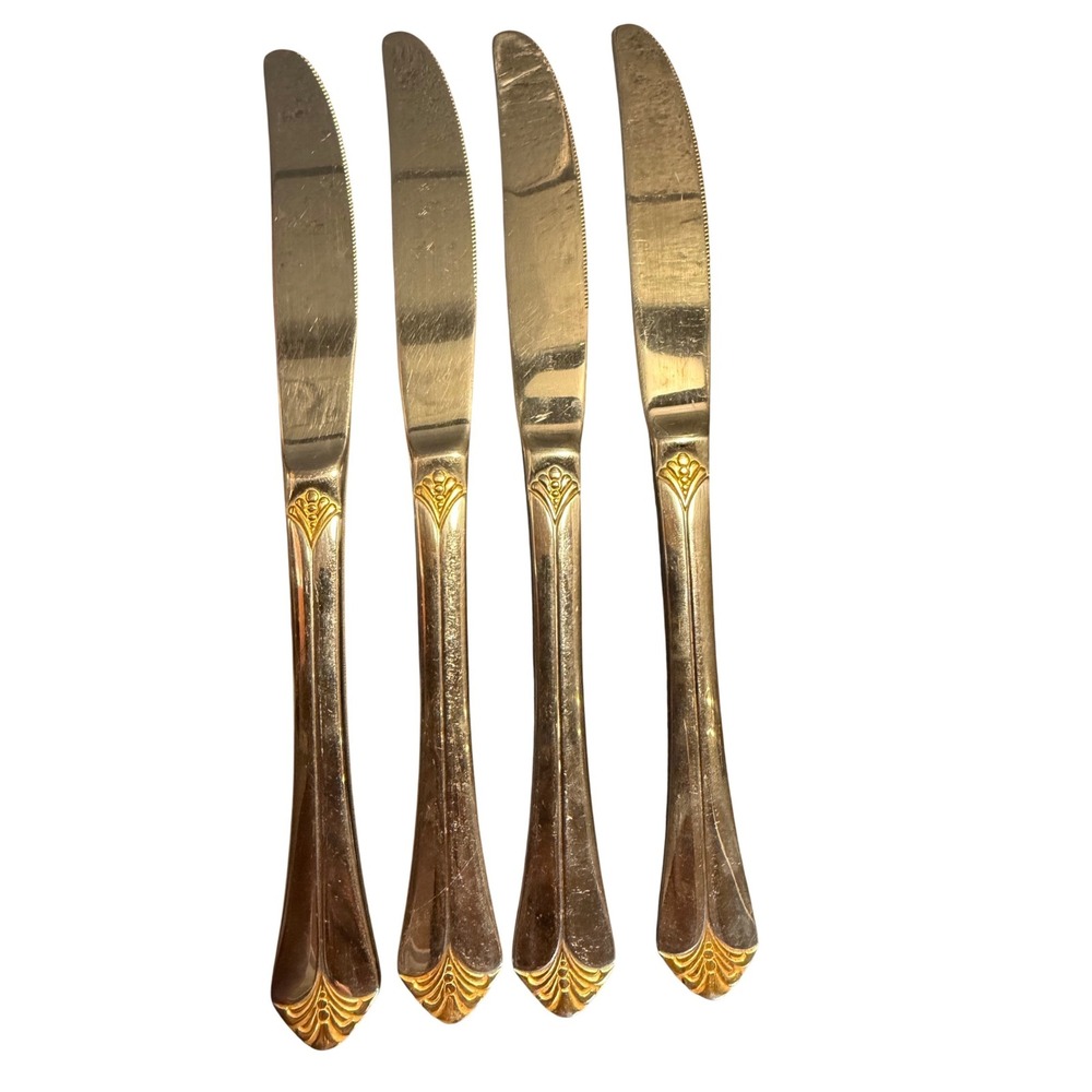 Towle Santa Barbara Gold Accent Stainless Steel Dinner Knives Set of 4 9 Inch